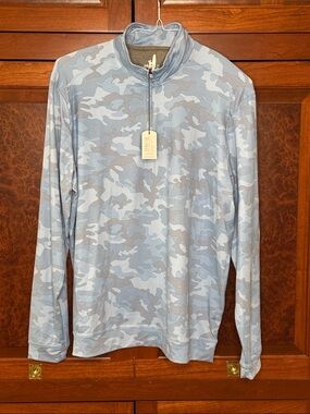 johnnie-O Men's Light Blue and Gray Camo Quarter-Zip Long Sleeve